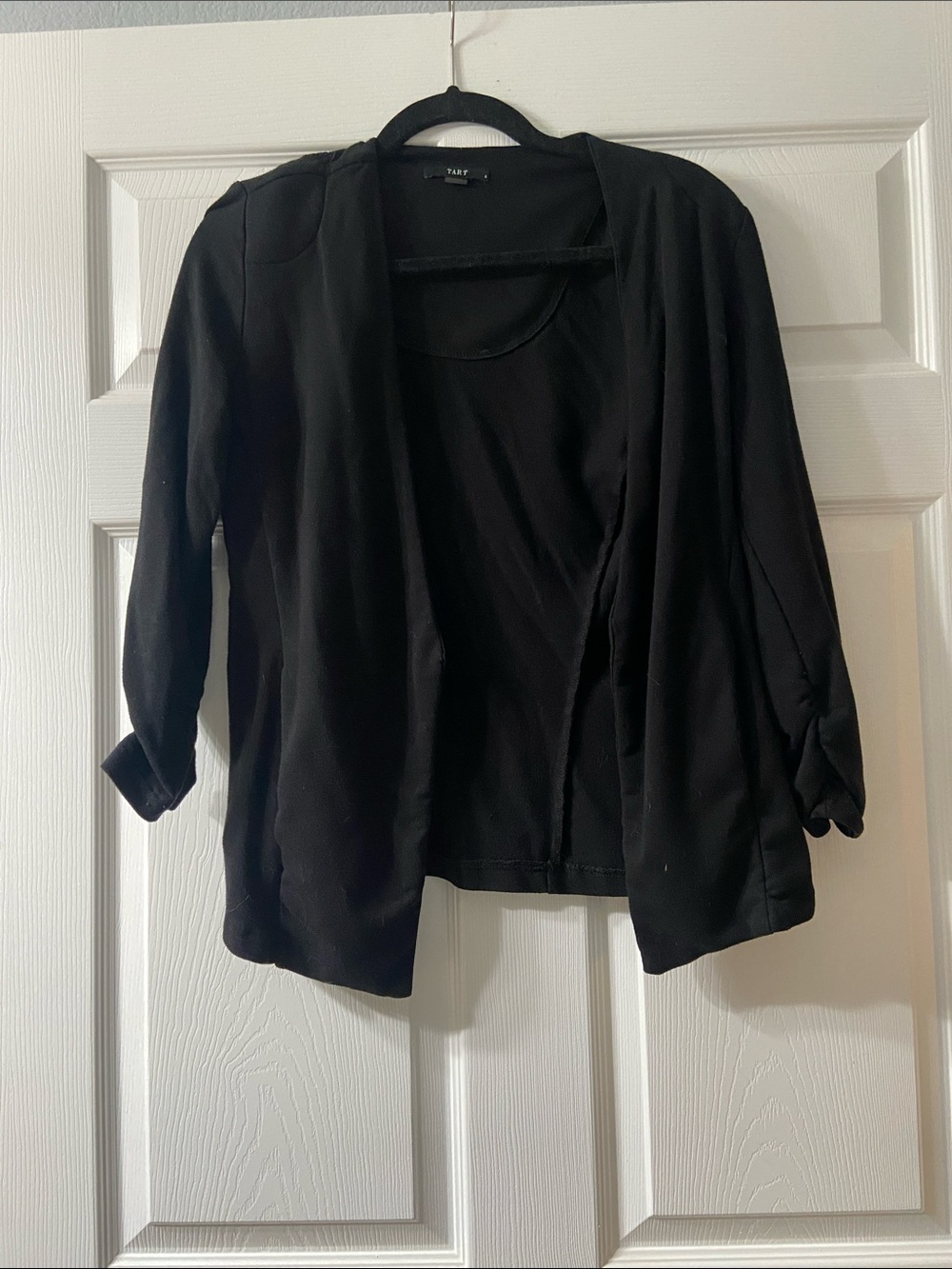 Tart Black Open-Front Blazer with Roll-Tab Sleeves